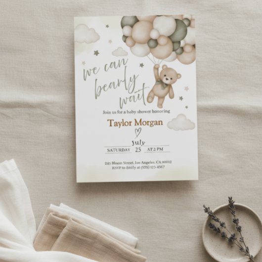 We Can Bearly Wait Teddy Bear Baby Shower Einladung