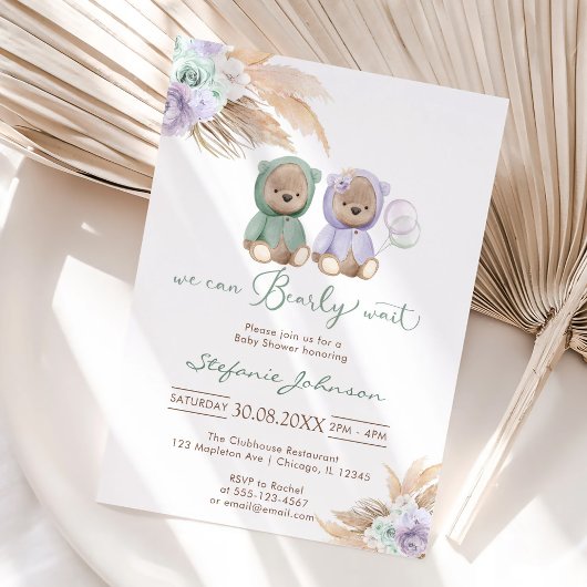 We Can Bearly Wait Teddy Bear Baby Shower Einladung