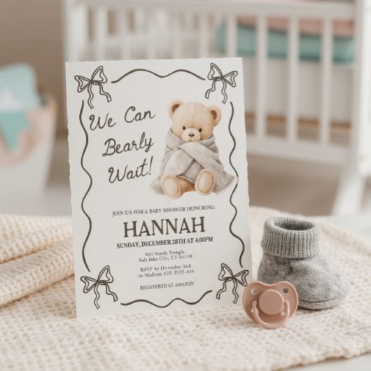 We Can Bearly Wait, Teddy Bear Baby Shower  Einladung