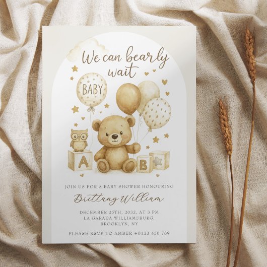 We Can Bearly Wait Teddy Bear Baby Shower  Einladung