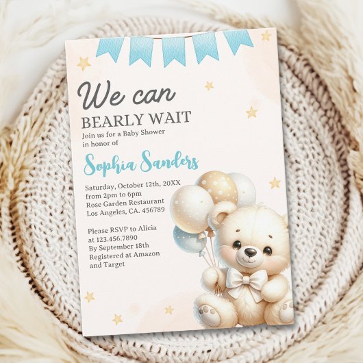 "We Can Bearly Wait! Teddy Bear Baby Shower Einladung