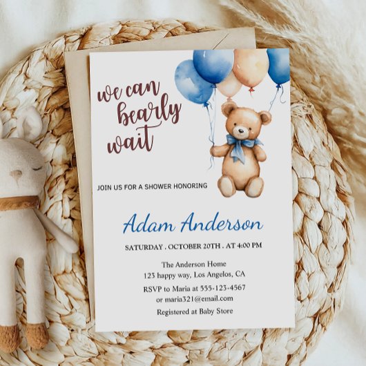 We Can Bearly Wait Teddy Bear Baby Shower  Einladung