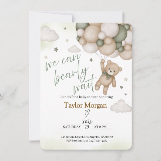 We Can Bearly Wait Teddy Bear Baby Shower Einladung (Vorderseite)