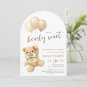 We Can Bearly Wait Teddy Bear Baby Shower Einladung (Stehend Vorderseite)