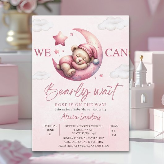 We can Bearly wait - Teddy Bear Baby shower Girl Einladung