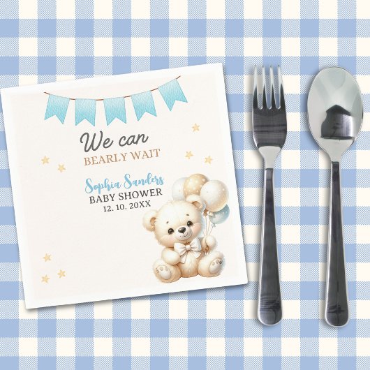 "We Can Bearly Wait! Teddy Bear Baby Shower Serviette