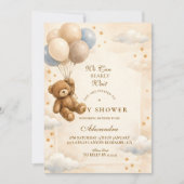 We Can Bearly Wait Teddy Bear Balloon Baby Shower Einladung (Vorderseite)