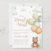 We Can Bearly Wait Teddy Bear Balloon Baby Shower Einladung (Vorderseite)
