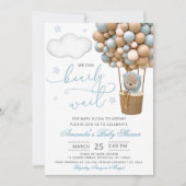 We Can Bearly Wait Teddy Bear Balloon Baby Shower Einladung (Vorderseite)