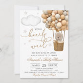 We Can Bearly Wait Teddy Bear Balloon Baby Shower Einladung (Vorderseite)