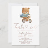 We Can Bearly Wait Teddy Bear Bicycle Baby Shower Einladung (Vorderseite)
