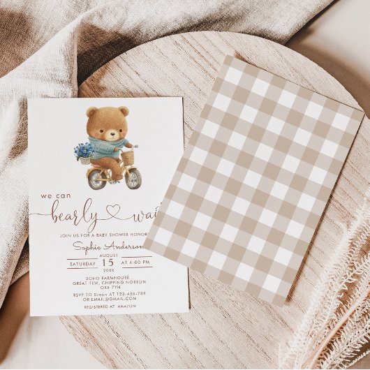 We Can Bearly Wait Teddy Bear Bicycle Baby Shower Einladung