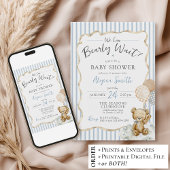 We Can Bearly Wait Teddy Bear Blue Baby Boy Shower Einladung