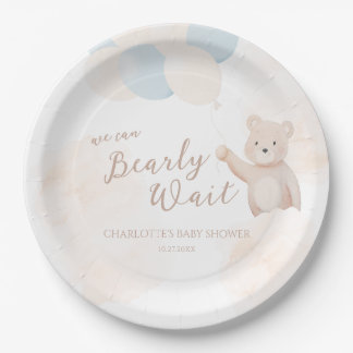 We Can Bearly Wait | Teddy Bear Boy Baby Shower Pappteller