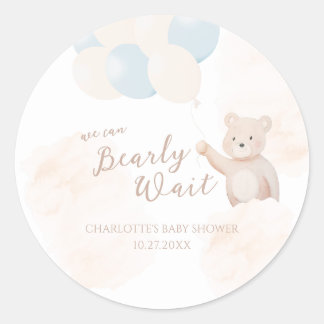 We Can Bearly Wait | Teddy Bear Boy Baby Shower Runder Aufkleber