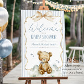 We Can Bearly Wait Teddy Bear Boy Shower Welcome Poster