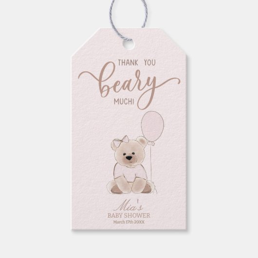 We Can Bearly Wait Teddy Bear Pink Baby Shower Geschenkanhänger (Vorderseite)