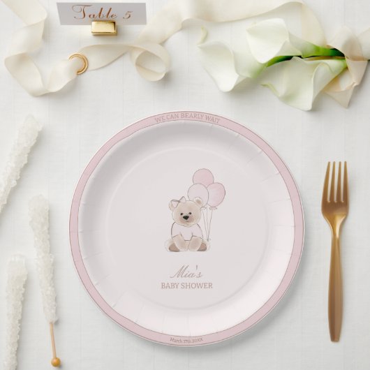 We Can Bearly Wait Teddy Bear Pink Baby Shower Pappteller (Hochzeit)