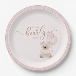 We Can Bearly Wait Teddy Bear Pink Baby Shower Pappteller