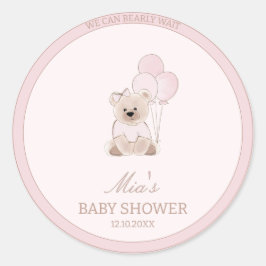 We Can Bearly Wait Teddy Bear Pink Baby Shower Runder Aufkleber