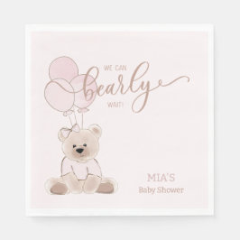 We Can Bearly Wait Teddy Bear Pink Baby Shower Serviette