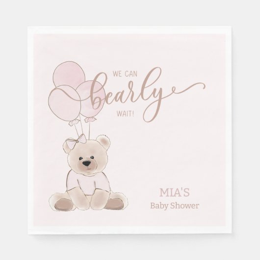 We Can Bearly Wait Teddy Bear Pink Baby Shower Serviette (Vorderseite)