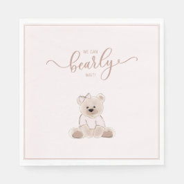 We Can Bearly Wait Teddy Bear Pink Baby Shower Serviette
