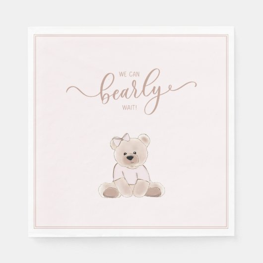 We Can Bearly Wait Teddy Bear Pink Baby Shower Serviette (Vorderseite)