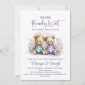 We Can Bearly Wait Teddy Bear Twins Baby Shower Einladung (Vorderseite)