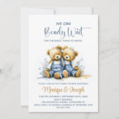 We Can Bearly Wait Teddy Bear Twins Baby Shower Einladung (Vorderseite)