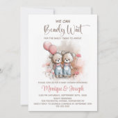 We Can Bearly Wait Teddy Bear Twins Baby Shower Einladung (Vorderseite)