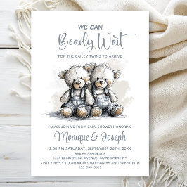 We Can Bearly Wait Teddy Bear Twins Baby Shower Einladung