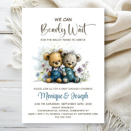 We Can Bearly Wait Teddy Bear Twins Baby Shower Einladung