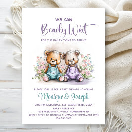 We Can Bearly Wait Teddy Bear Twins Baby Shower Einladung