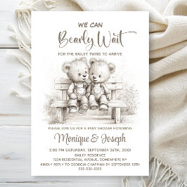 We Can Bearly Wait Teddy Bear Twins Baby Shower Einladung