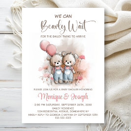 We Can Bearly Wait Teddy Bear Twins Baby Shower Einladung