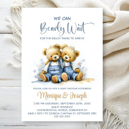 We Can Bearly Wait Teddy Bear Twins Baby Shower Einladung
