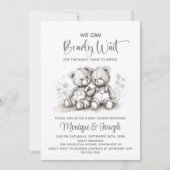We Can Bearly Wait Teddy Bear Twins Baby Shower Einladung (Vorderseite)