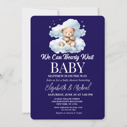 We Can Bearly Wait Theme Baby Shower Invitation Einladung (Vorderseite)