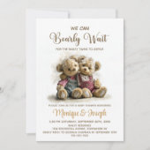 We Can Bearly Wait Twin Teddy Bears Baby Shower Einladung (Vorderseite)