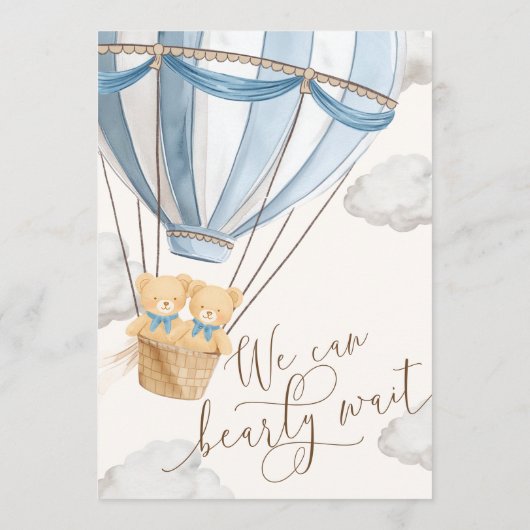 We Can Bearly Wait Twins Baby Shower  Menükarte (Rückseite)