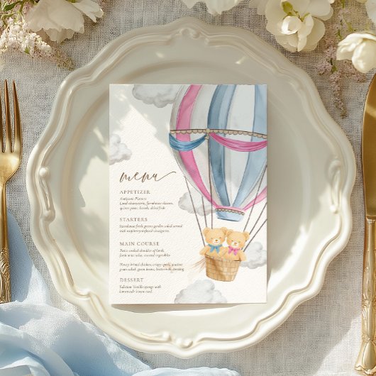 We Can Bearly Wait Twins Baby Shower  Menükarte