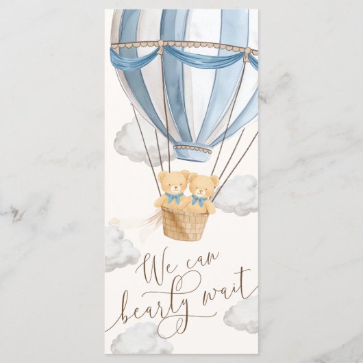 We Can Bearly Wait Twins Baby Shower Menükarte (Rückseite)