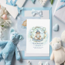 We can Bearly Wait Watercolor Blue Bear Baby Showe