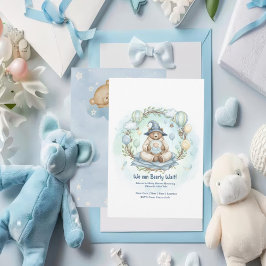 We can Bearly Wait Watercolor Blue Bear Baby Showe Einladung