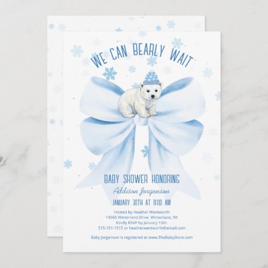 We Can Bearly Wait Winter Polar Bear Baby Shower Einladung (Vorne/Hinten)