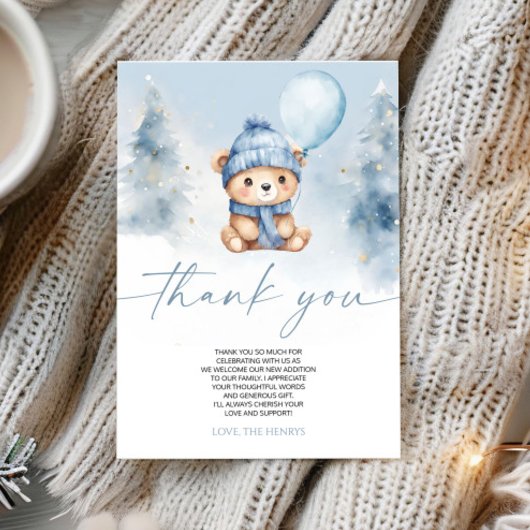 We Can Bearly Wait Winter Teddy Bear Baby Shower Dankeskarte