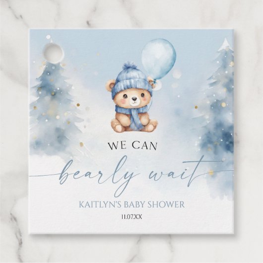 We Can Bearly Wait Winter Teddy Bear Baby Shower Geschenkanhänger (Vorderseite)