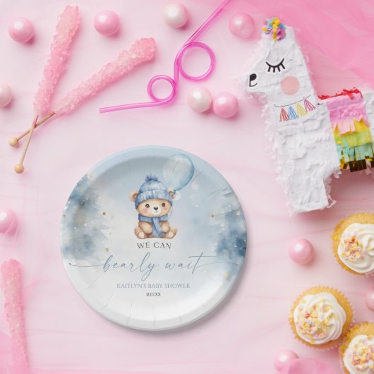 We Can Bearly Wait Winter Teddy Bear Baby Shower Pappteller (Party)