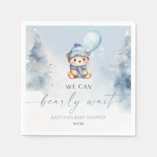 We Can Bearly Wait Winter Teddy Bear Baby Shower Serviette (Vorderseite)